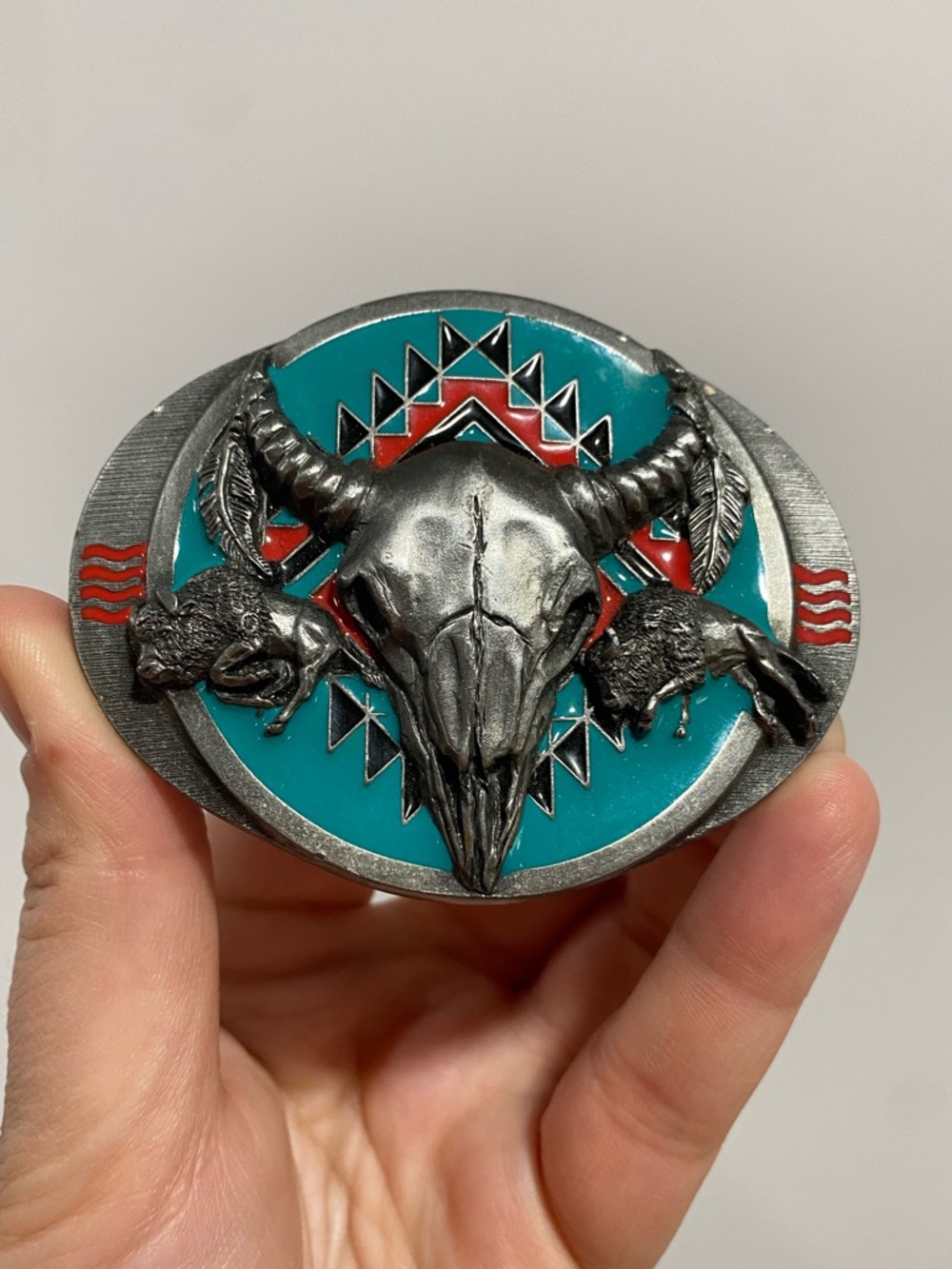 Skull Buffallo M-8 Made USA 1992 Siskiyou Ashland Oregon Belt Buckle Enameled
